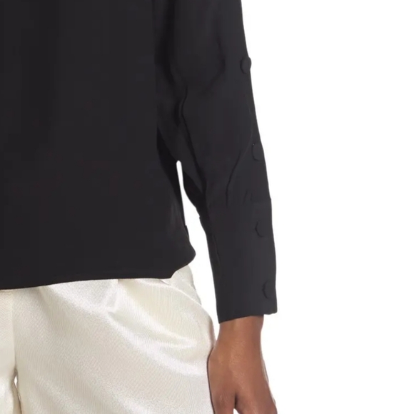 Club Monaco black button lined sleeve detailed blouse XS - Picture 2 of 7